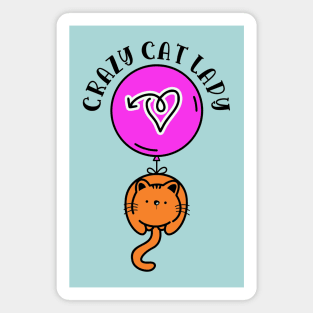 Crazy Cat Lady Funny Cat with Pink Balloon Graphic Design Magnet